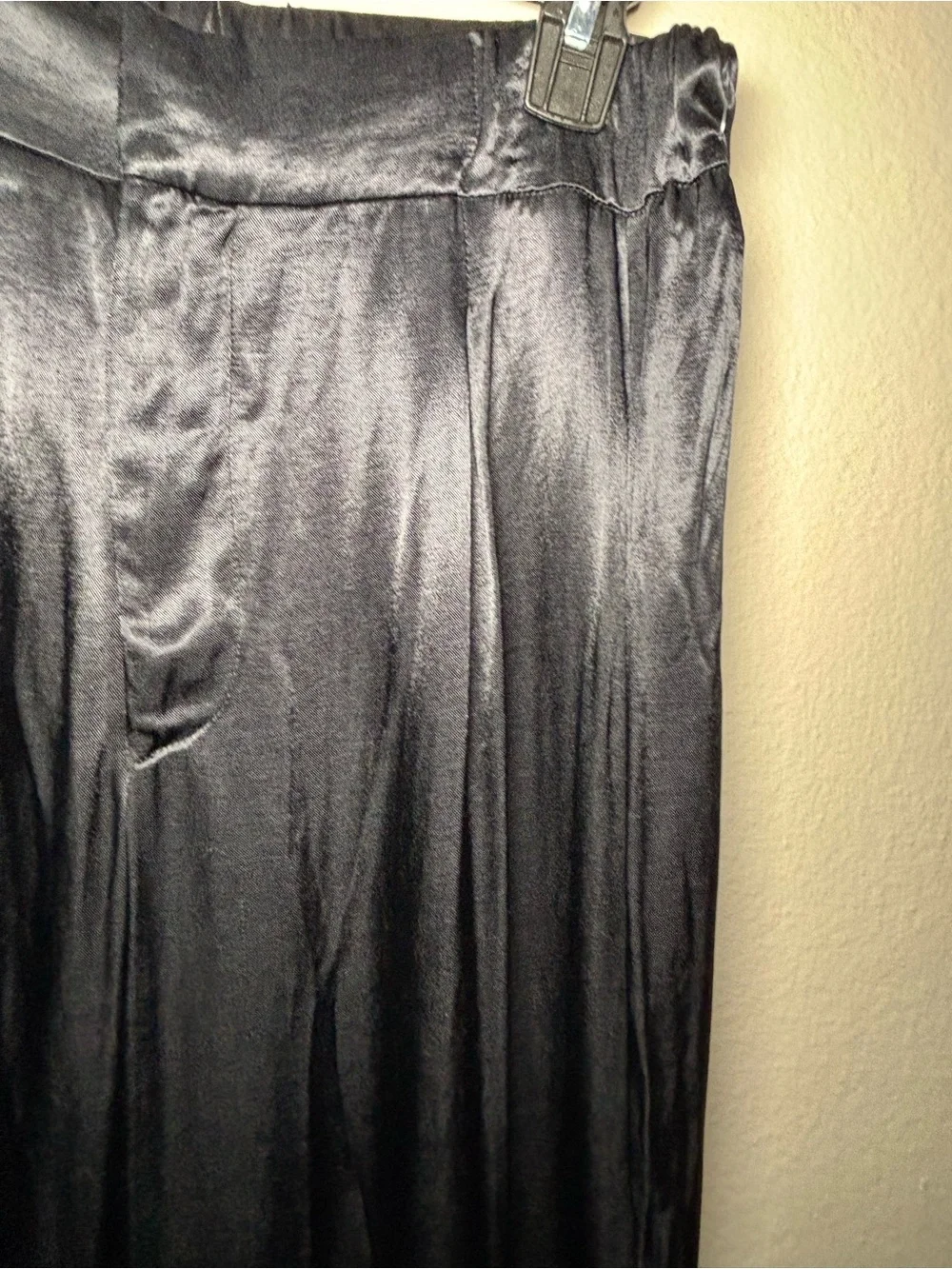 Free People Black Satin Wide-Leg Dress Pants